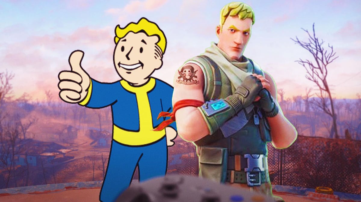 Vault Boy and Jonesy standing side by side for Fortnite Collaboration with Fallout