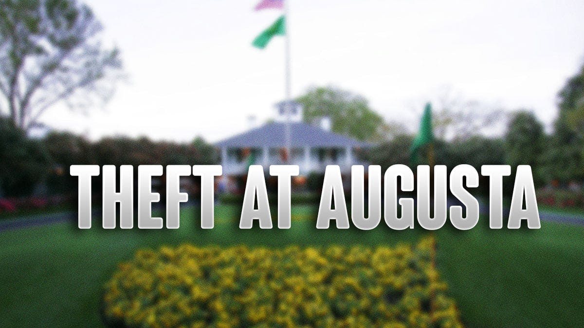 Augusta National Golf Club with the caption "Theft at Augusta"