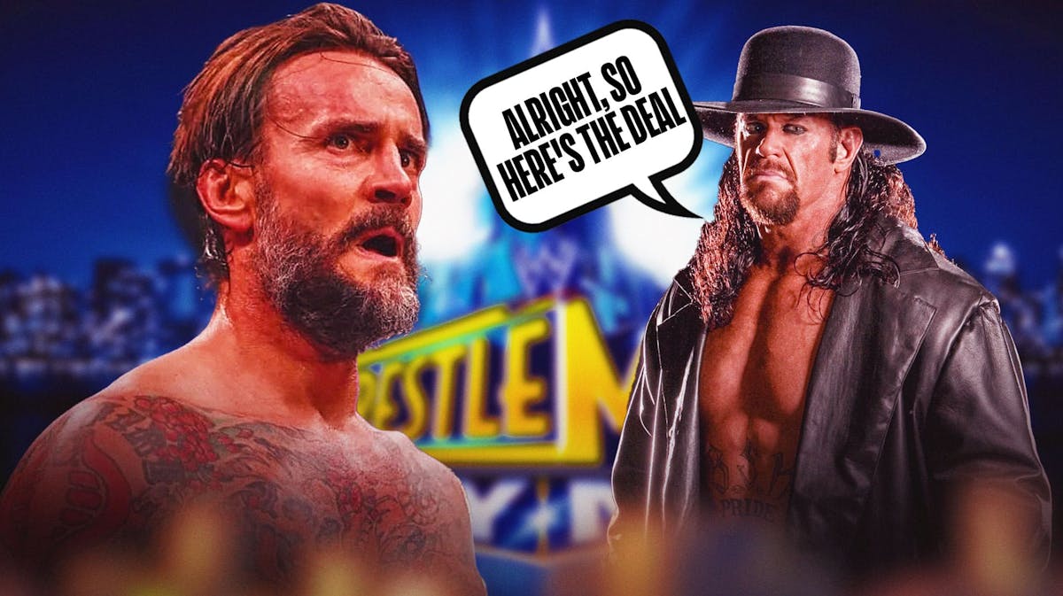 The Undertaker with a text bubble reading "Alright, so here's the deal" next to CM Punk with the WrestleMania 29 logo as the background.