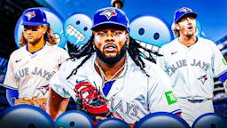 Vladimir Guerrero Jr., Kevin Gausman, and Bo Bichette with a bunch of freezing cold emojis around them