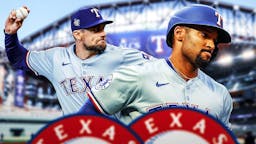Texas Rangers pitcher Nathan Eovaldi and second baseman Marcus Semien