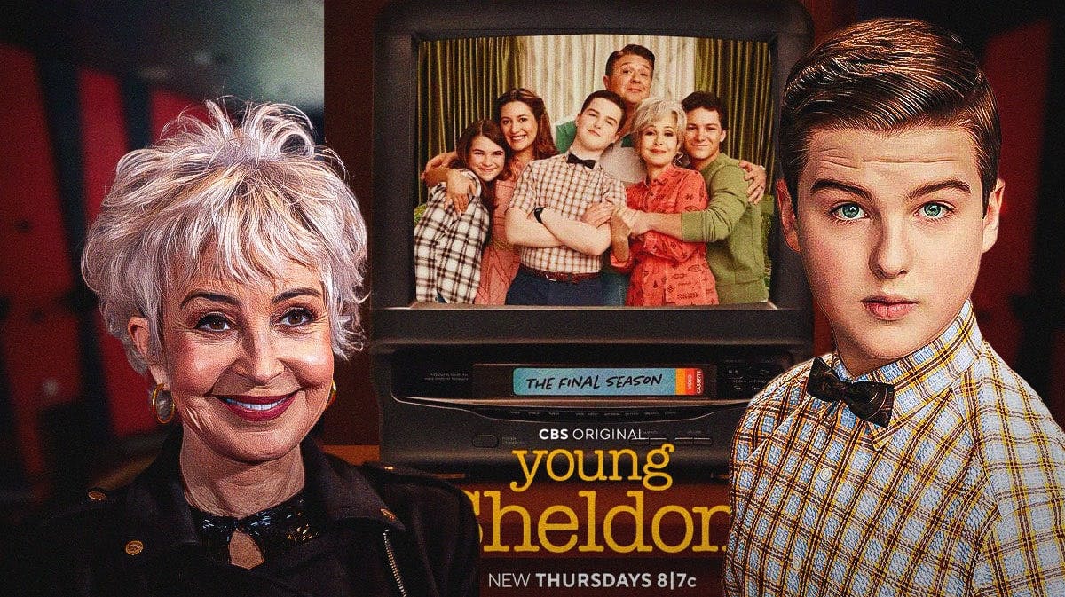 Annie Potts and Iain Armitage with Young Sheldon Season 7 poster.
