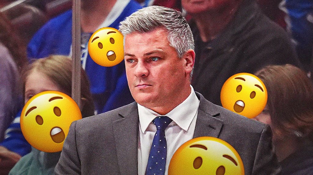 Sheldon Keefe with a bunch of shocked emoji faces in the background Toronto Maple Leafs