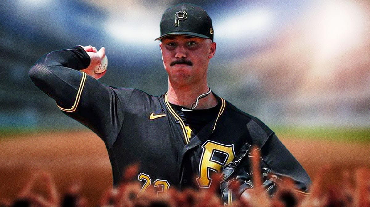 Photo: Paul Skenes pitching in Pirates jersey