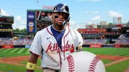 Braves' Ronald Acuna Jr., with a baseball in front of him.