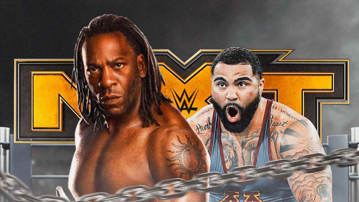 Booker T next to Gable Steveson with the NXT logo as the background.