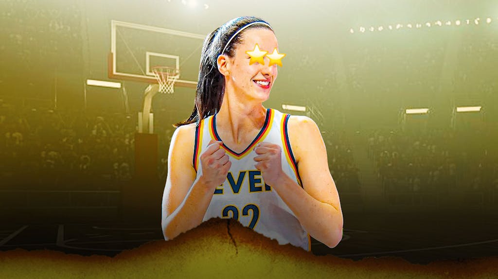 Indiana Fever player Caitlin Clark, with stars in her eyes on a basketball court