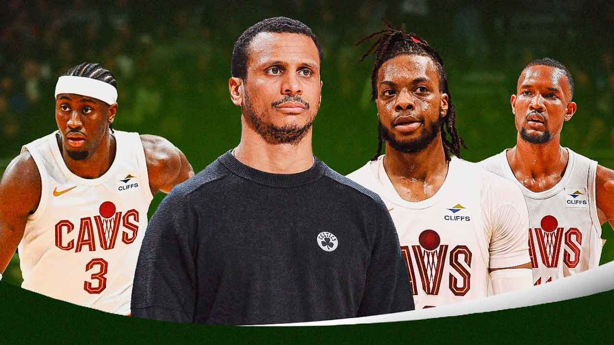 Celtics' Joe Mazzulla looking seriously at Cavs' Darius Garland, Evan Mobley, and Caris LeVert