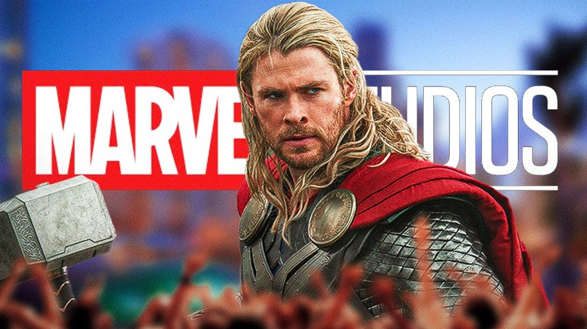 Chris Hemsworth as Thor with Marvel Studios (MCU) logo.