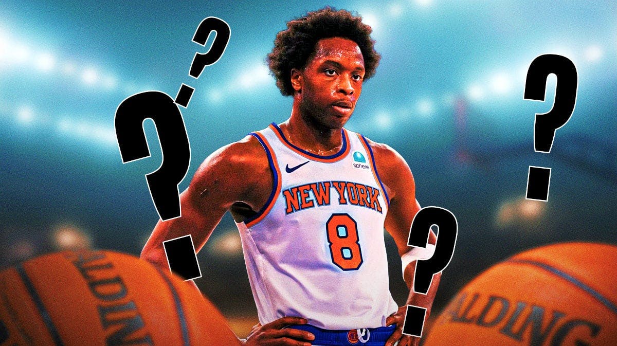 Knicks' OG Anunoby with question marks around him.