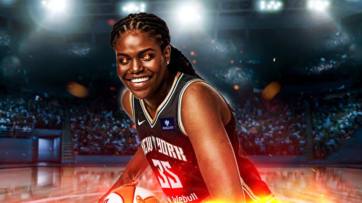 Jonquel Jones (Liberty) action shot with fire in eyes