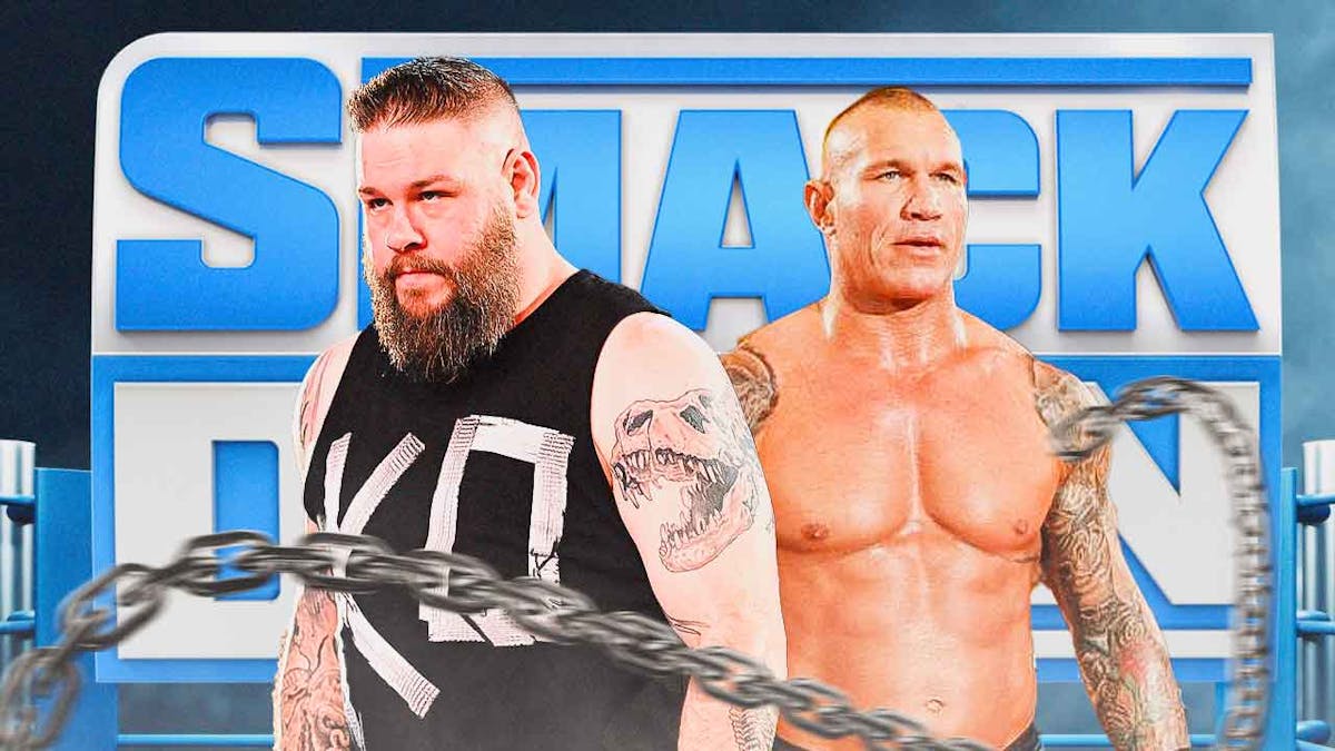 Kevin Owens next to Randy Orton with the WWE SmackDown logo as the background.