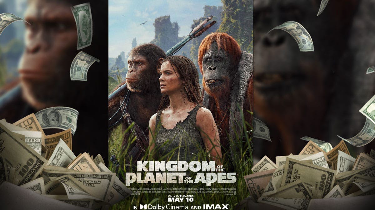 Kingdom of the Planet of the Apes poster surrounded by money