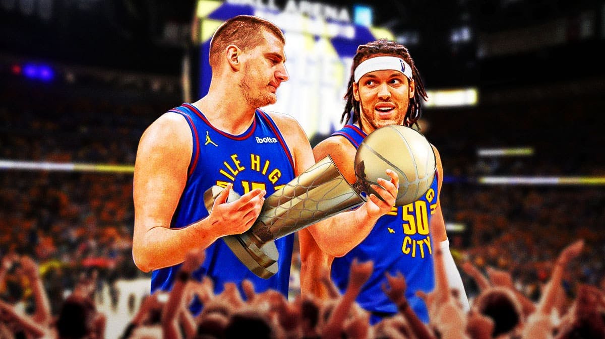 Nuggets' Nikola Jokic and Aaron Gordon holding the 2023 NBA championship together