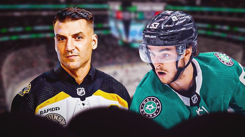 Stars' Wyatt Johnston getting a Patrice Bergeron comp from Pete DeBoer in the Stanley Cup Playoffs.