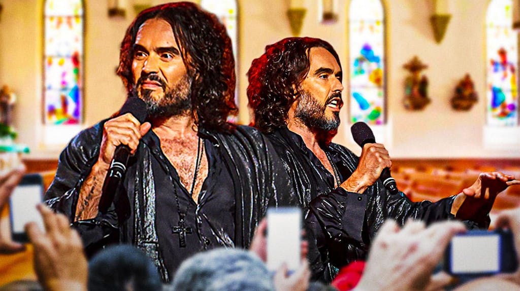 Russell Brand in a church.
