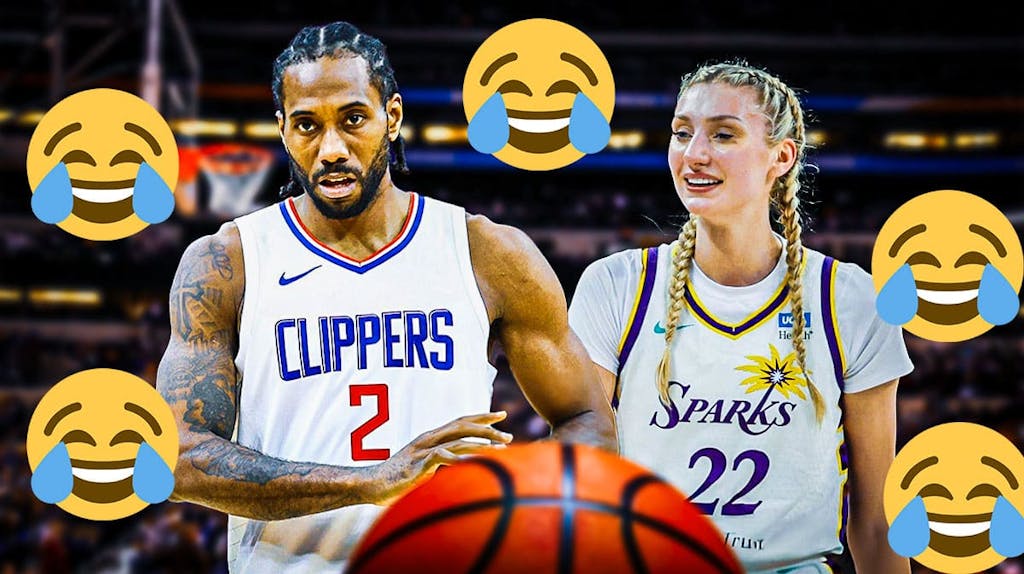 Los Angeles Sparks player Cameron Brink and Los Angeles Clippers player Kawhi Leonard, with the laughing face emoji