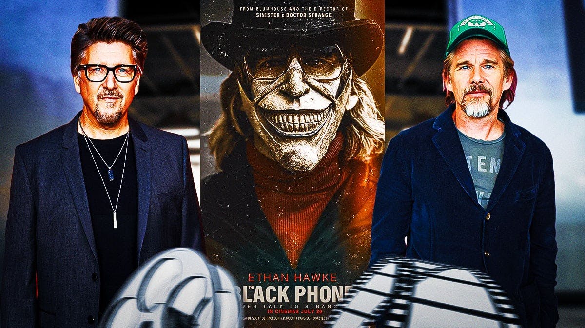 The Black Phone poster with Scott Derrickson and Ethan Hawke.