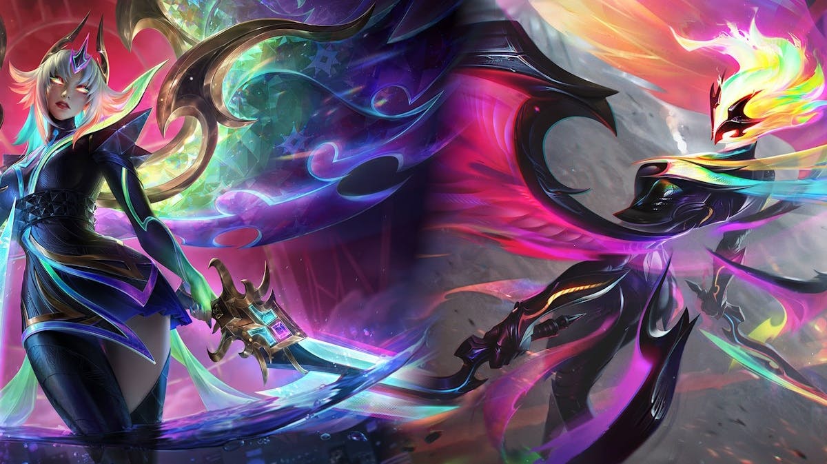 league of legends 14.9, league 14.9 patch notes, league legends arena, lee sin asu, league of legends, a collage featuring the two versions of empyrean kayle