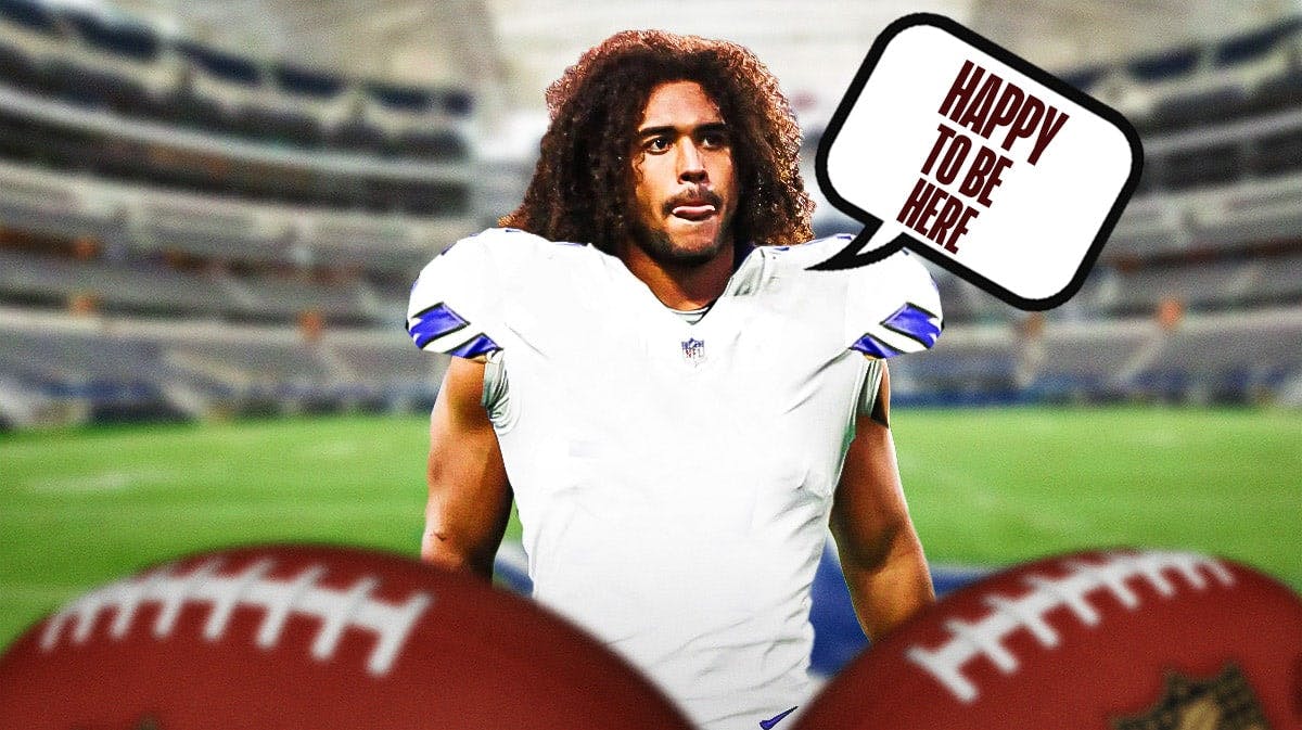 Eric Kendricks in a Cowboys uniform saying "happy to be here"