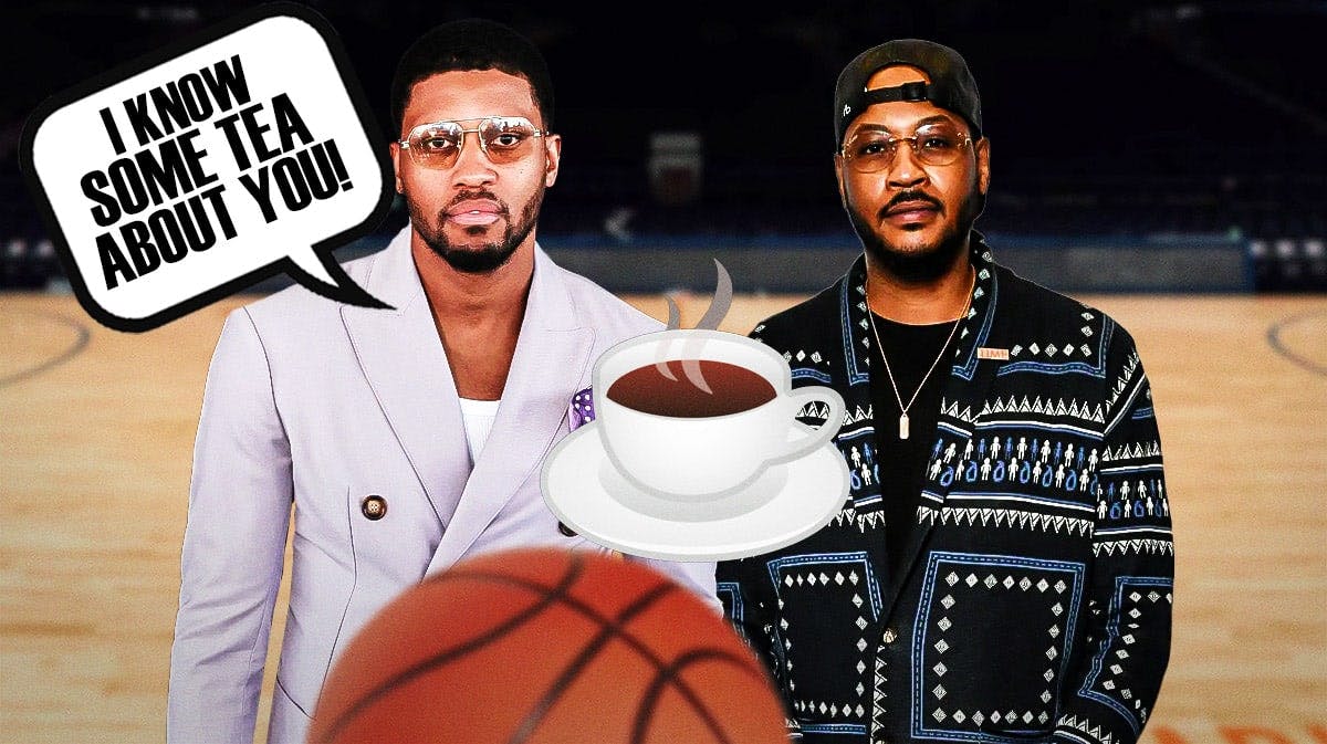 Rudy Gay tells Carmelo Anthony "I know some tea about you!" with teacup emoji.