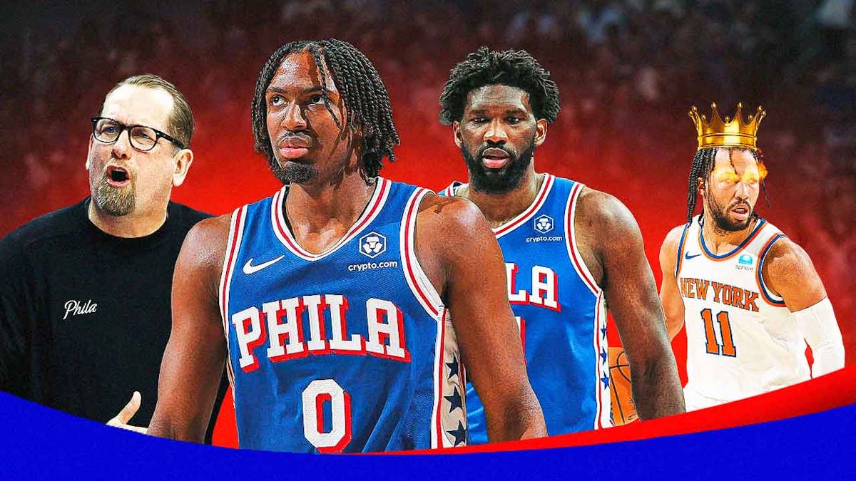 76ers Tyrese Maxey and Joel Embiid after NBA Playoffs elmination against Knicks