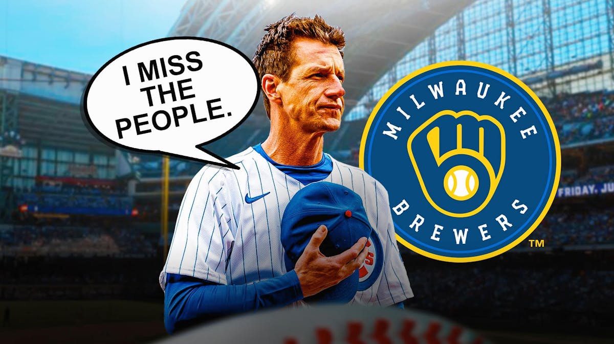 Craig Counsell in Cubs uniform next to Brewers logo saying "I miss the people."