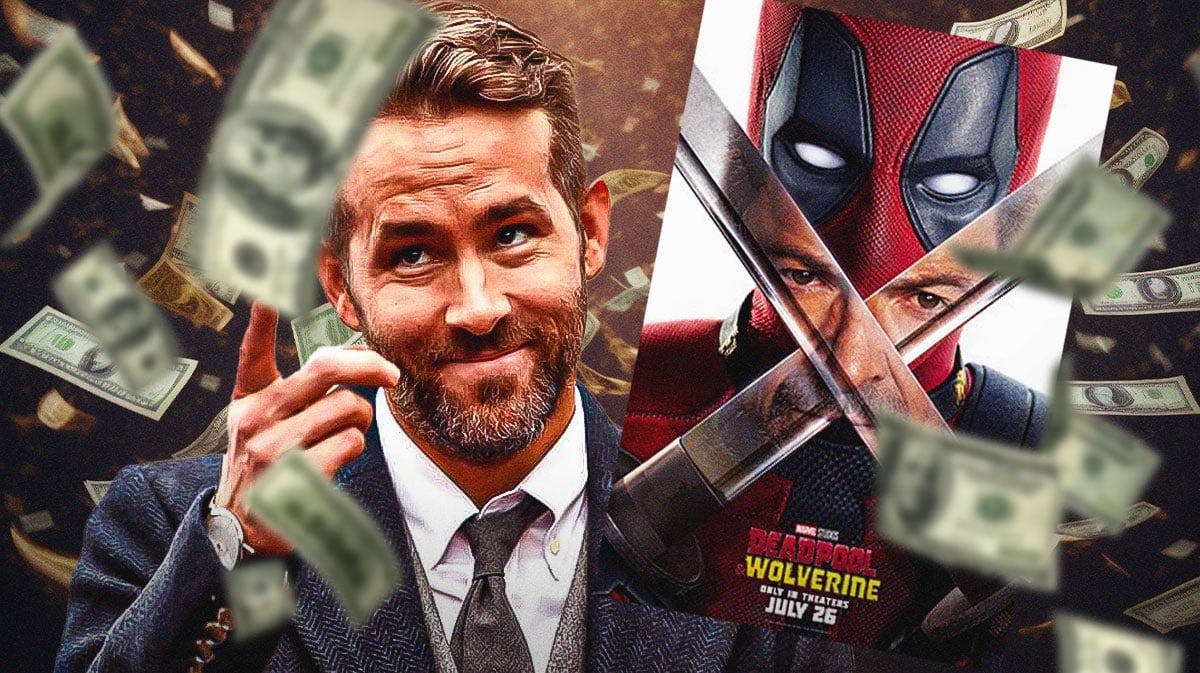 Ryan Reynolds with MCU Deadpool 3 poster and money.