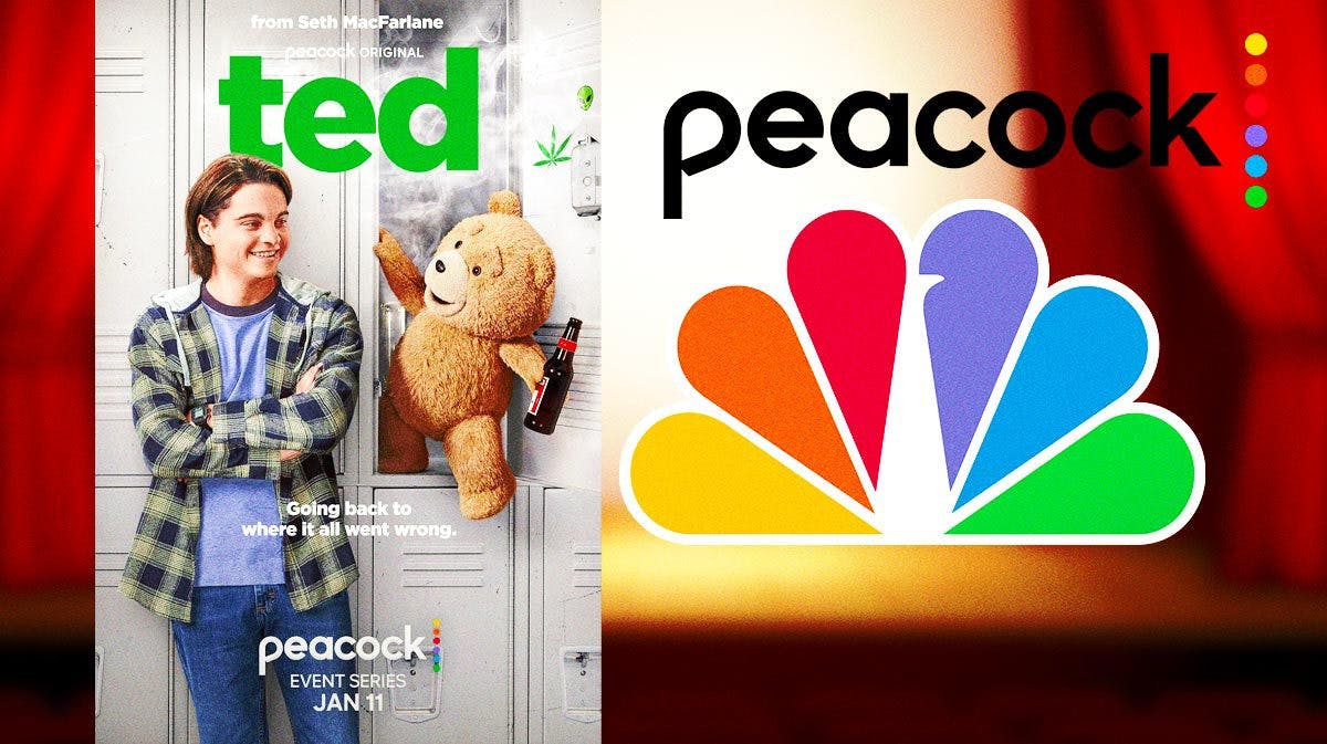 Ted prequel series poster with Peacock and NBC logos.