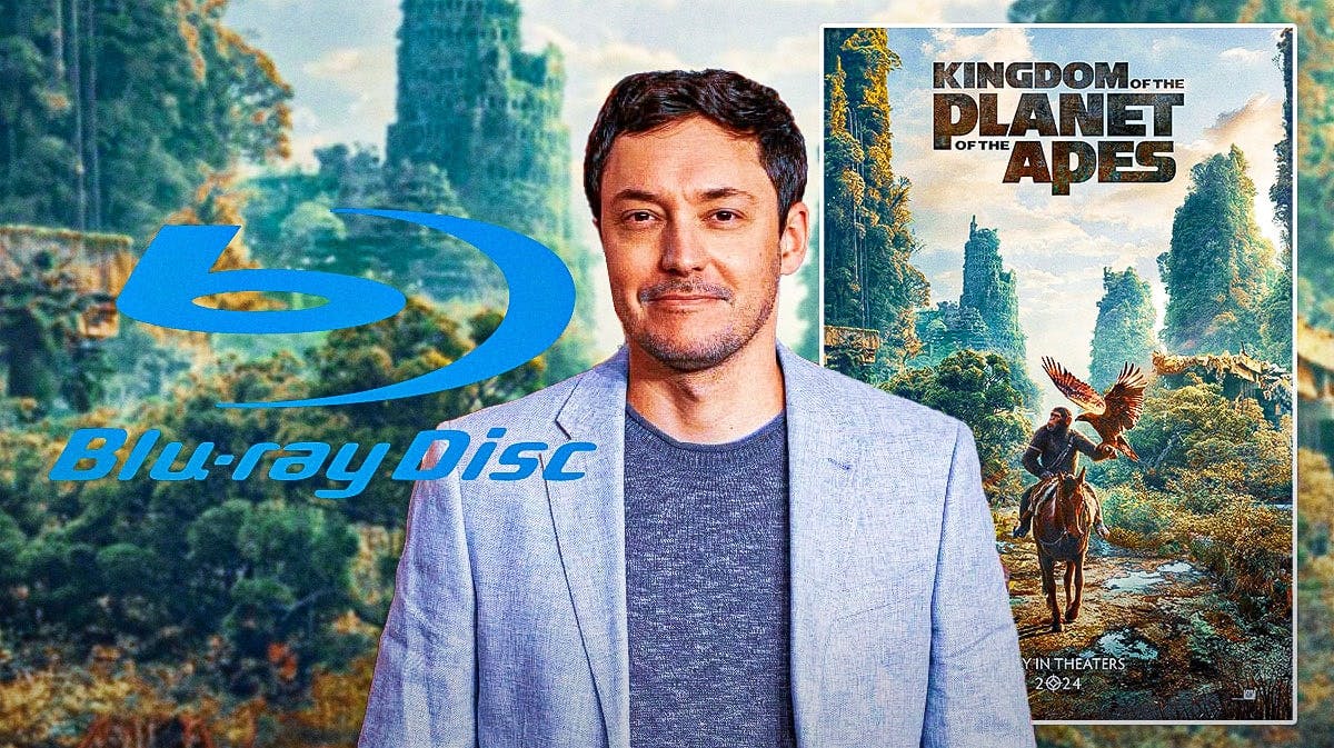 Wes Ball with Blu-ray logo and Kingdom of the Planet of the Apes poster.