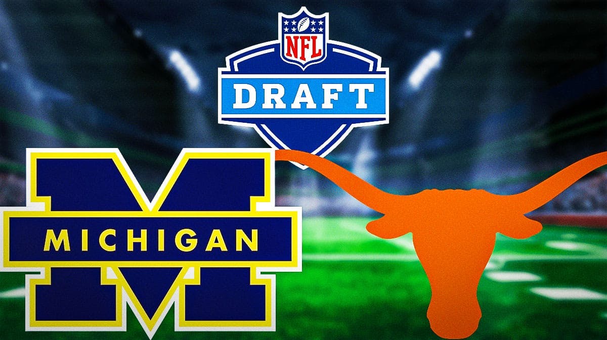 NFL Draft logo, with Michigan and Texas logos underneath it.