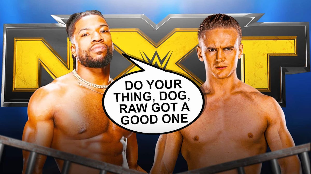 Trick Williams with a text bubble reading "Do your thing, dog, RAW got a good one" next to Ilja Dragunov with the NXT logo as the background.