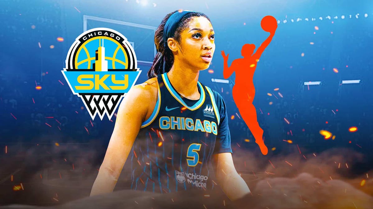 Chicago Sky rookie Angel Reese stands WNBA logo before 2024 season power rankings come out