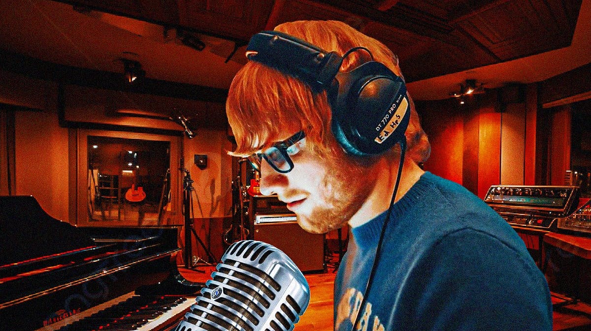 Ed Sheeran in a music studio.