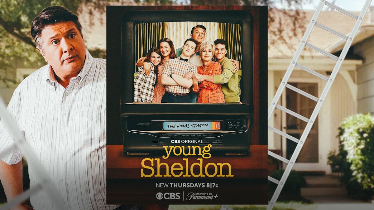 Young Sheldon final season poster with Lance Barber as George Cooper Sr. and house background.