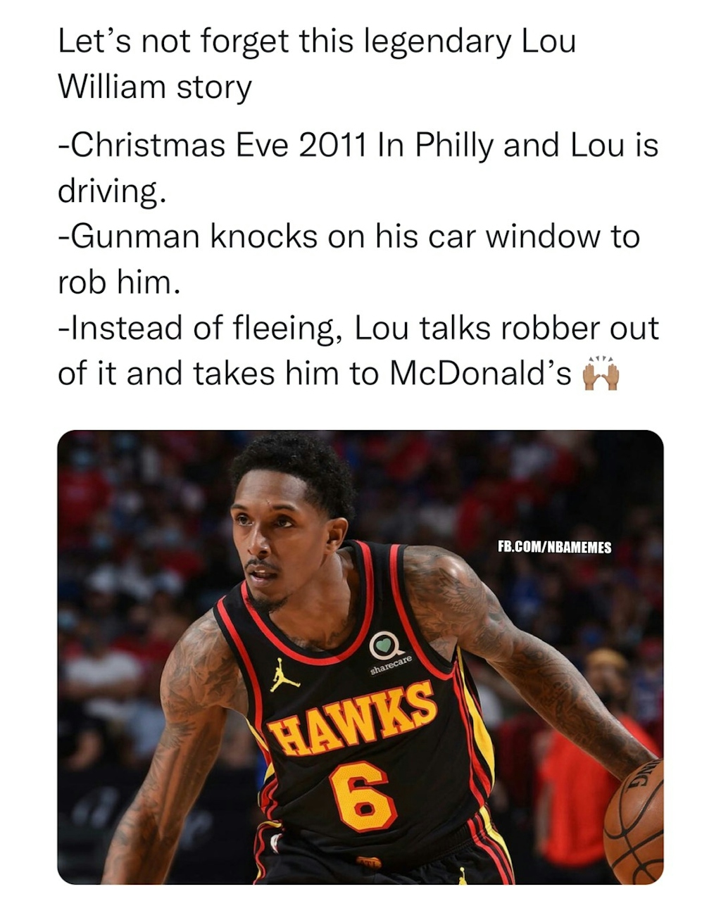 Takes a lot of courage to do this. Respect to Lou 🙏🏽

#nba #louwilliams #hawks
