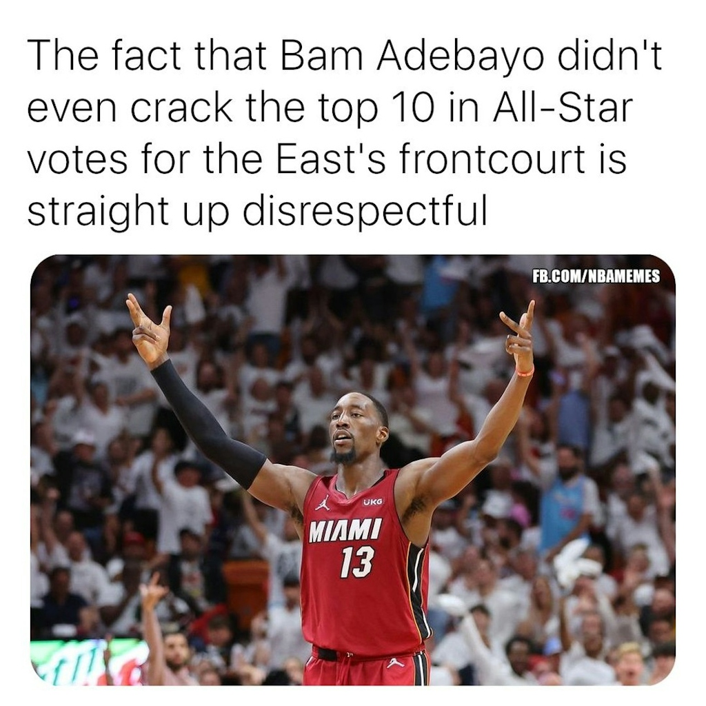 The Bam disrespect is going too far now

#BamAdebayo #Bam #MiamiHeat #AllStar