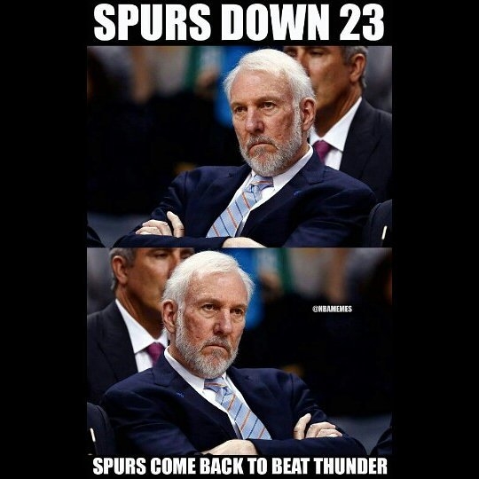 Spurs with the incredible 23-point comeback against the Thunder. #SpursNation #ThunderNation