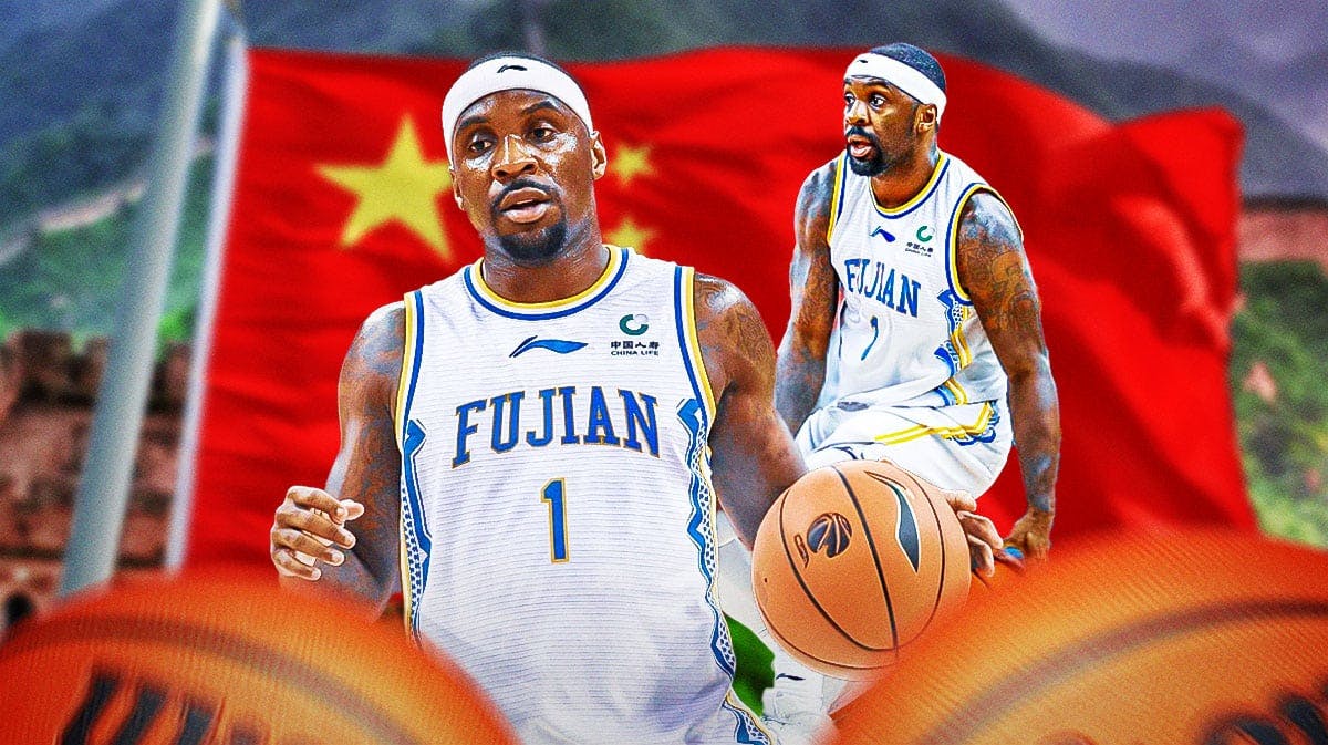 Ty Lawson in CBA uniform with China flag behind him