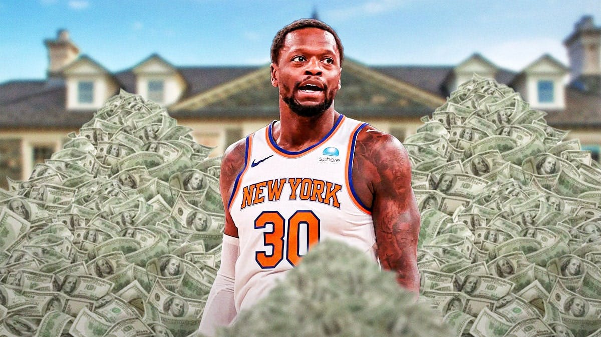 Julius Randle surrounded by piles of cash.