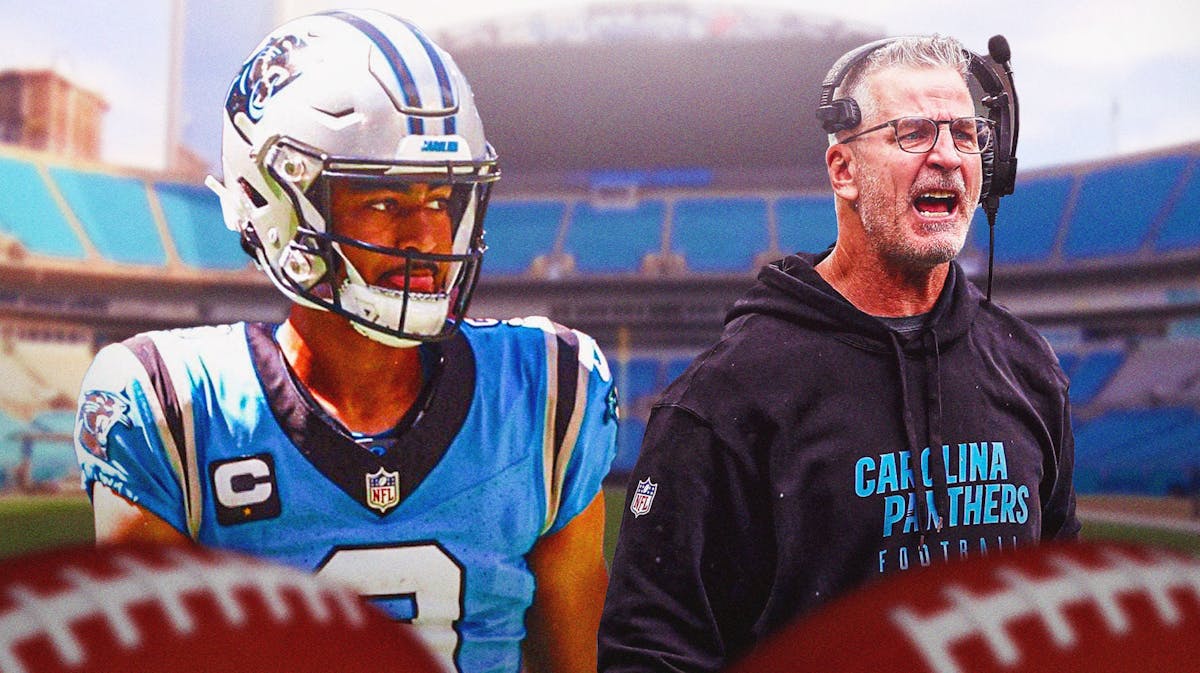 Carolina Panthers head coach Frank Reich and quarterback Bryce Young in Bank of America Stadium
