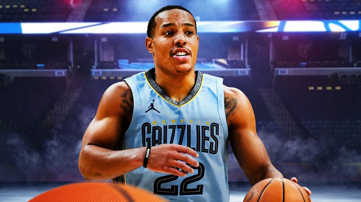 Desmond Bane with the Grizzlies arena in the background injury