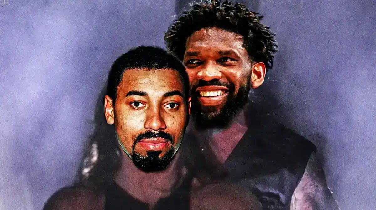 Joel Embiid (76ers) as the Undertaker (the one behind) and wilt chamberlain as AJ Styles (in front)
