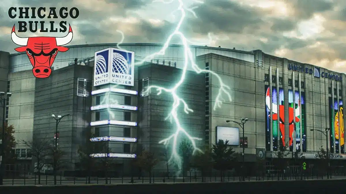 Bulls' United Center surrounded by darkness and lightning