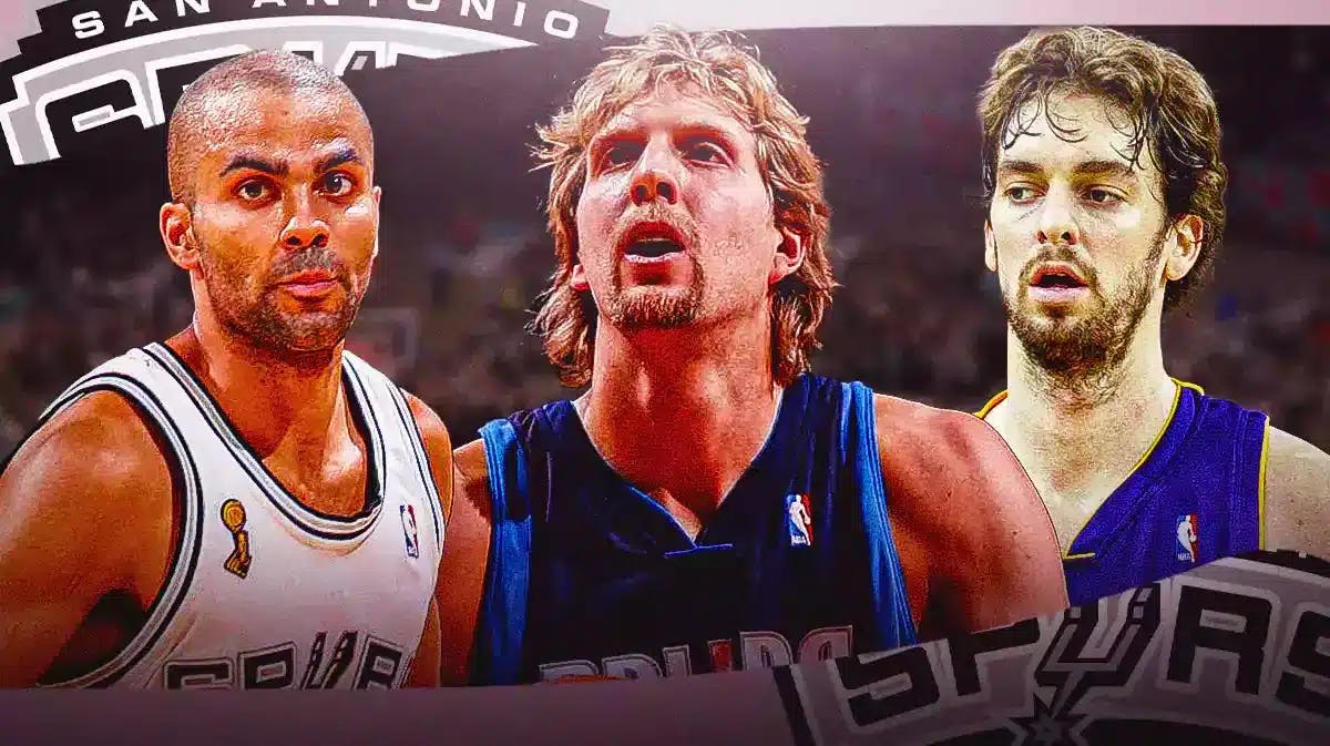 Spurs Tony Parker with Mavericks Dirk Nowitzki and Lakers Paul Gasol