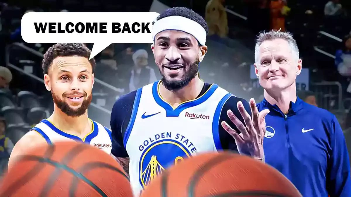 Stephen Curry and Steve Kerr saying "Welcome back" to Gary Payton II