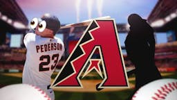 Joc Pederson swinging a bat next to a Diamondbacks logo and a mystery MLB player