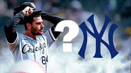 Dylan Cease with a Yankees logo next to him, and a question mark between them.
