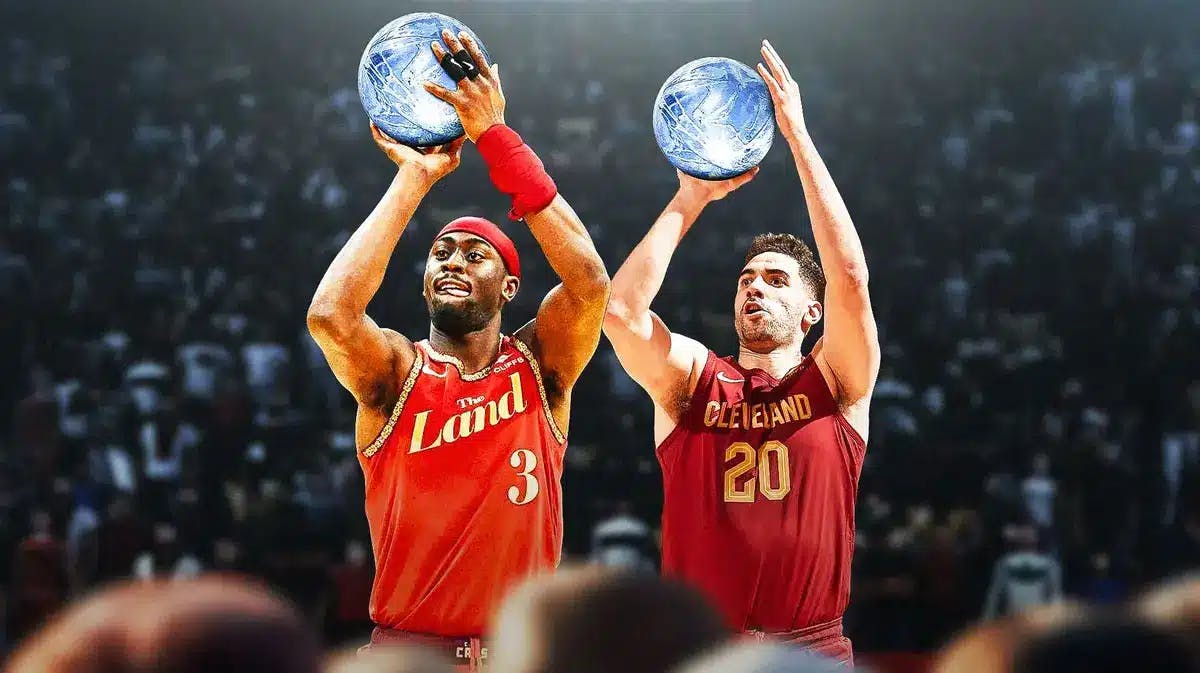 Cavs' Caris LeVert and Georges Niang both shooting the ball covered with ice