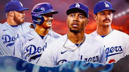 Dodgers' Mookie Betts, Dodgers' Shohei Ohtani, Dodgers' Gavin Lux and Dylan Cease in a Dodgers uniform.